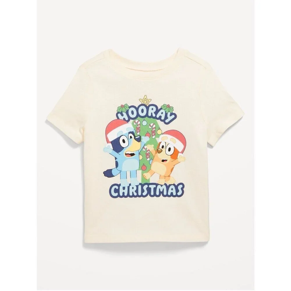 Old Navy Bluey Christmas Graphic T Shirt Toddler 3T Holiday Santa Hat Festive